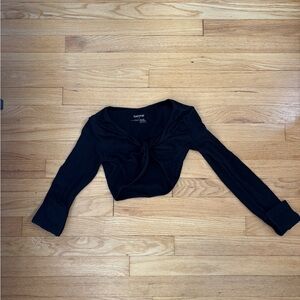 Garage Top Black Long Sleeve Tie-Front Top